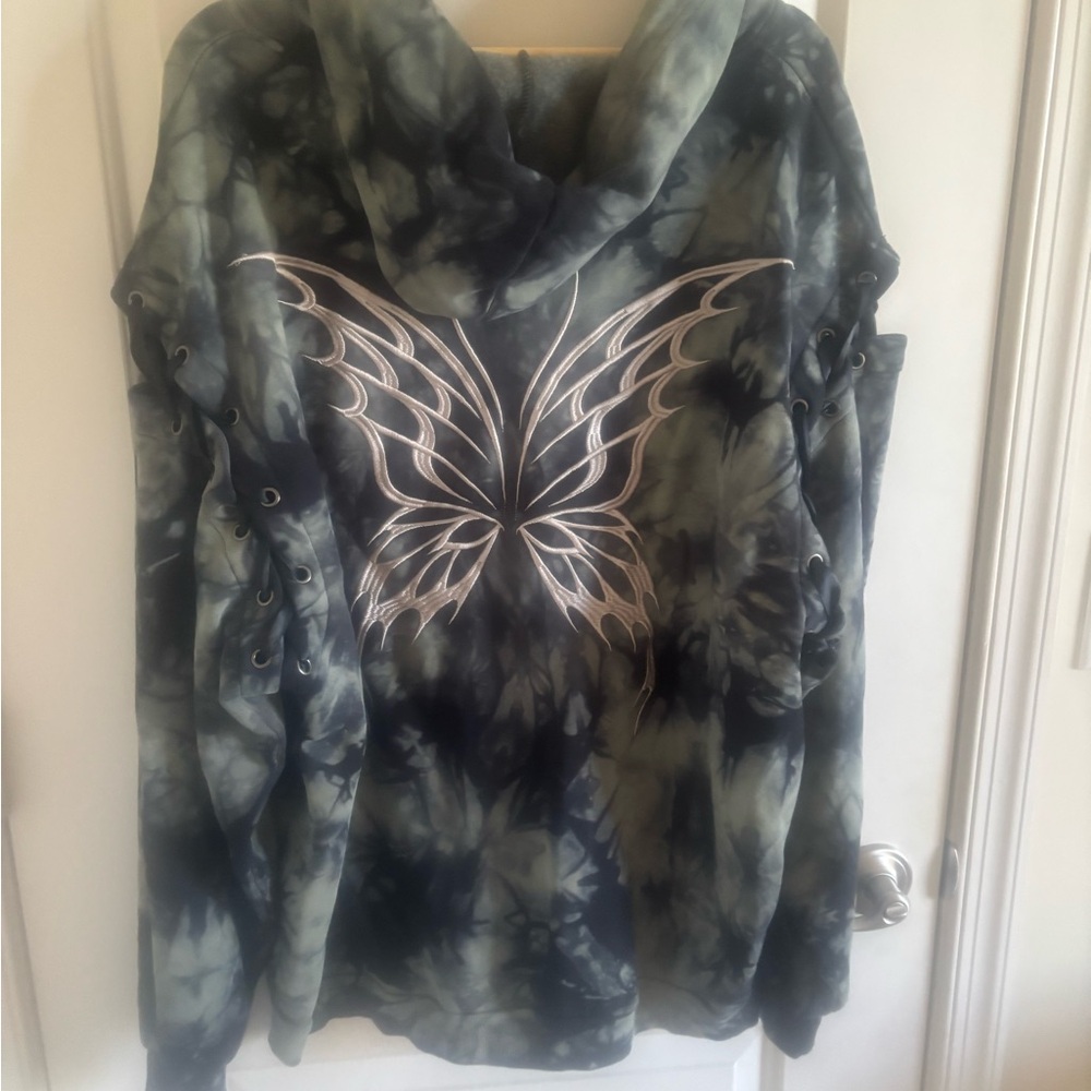 Current Mood Black and Gray Tie-Dye Hoodie L XL